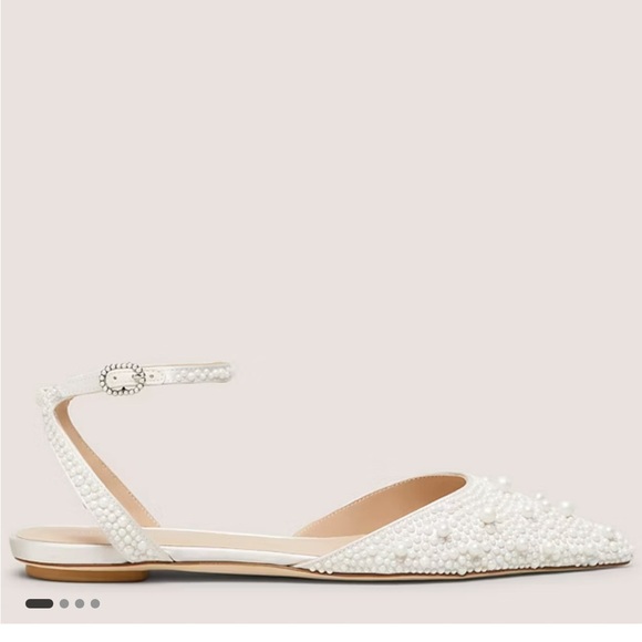 Stuart Weitzman Pearl Satin Bliss Flats White Pointed Toe Bridal Shoes Size 11 - Picture 5 of 17